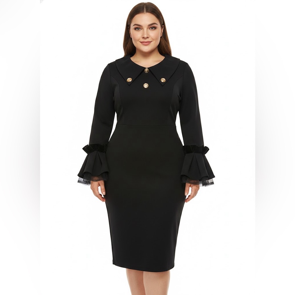 STYLEWE Black Long Sleeve Dress with Button Detail